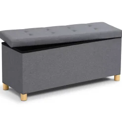 Banc coffre rangement sur pied 100 cm tissu gris anthracite