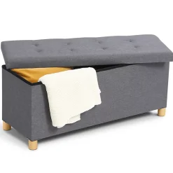 Banc coffre rangement sur pied 100 cm tissu gris anthracite