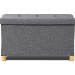 Banc coffre rangement sur pied 76 cm tissu gris anthracite