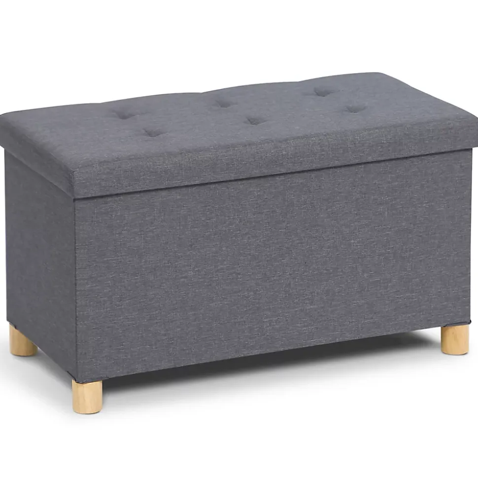Banc coffre rangement sur pied 76 cm tissu gris anthracite