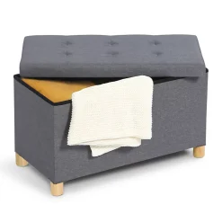 Banc coffre rangement sur pied 76 cm tissu gris anthracite