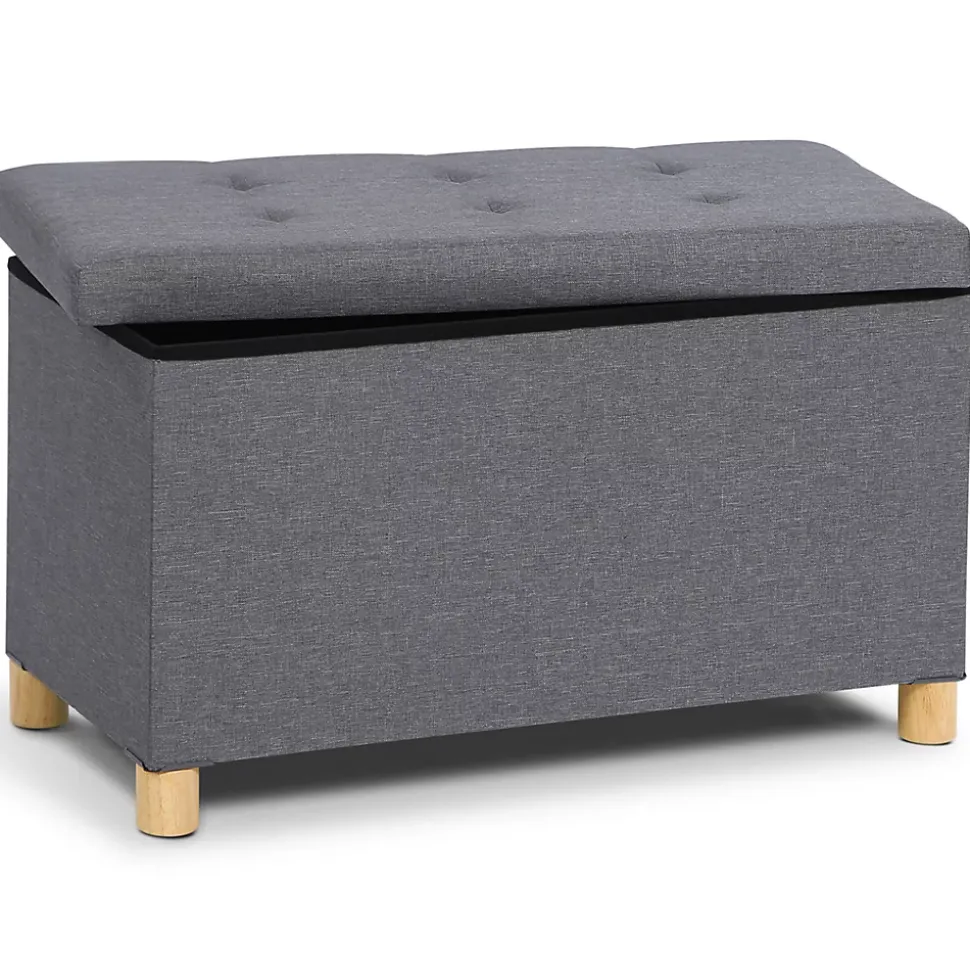 Banc coffre rangement sur pied 76 cm tissu gris anthracite