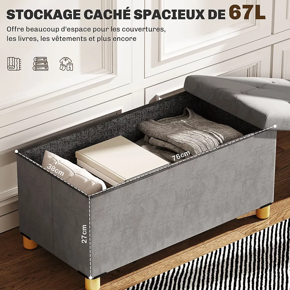 Banc coffre style Chesterfield effet capitonné dim. 76L x 38l x 38H cm piètement bois velours vieux rose