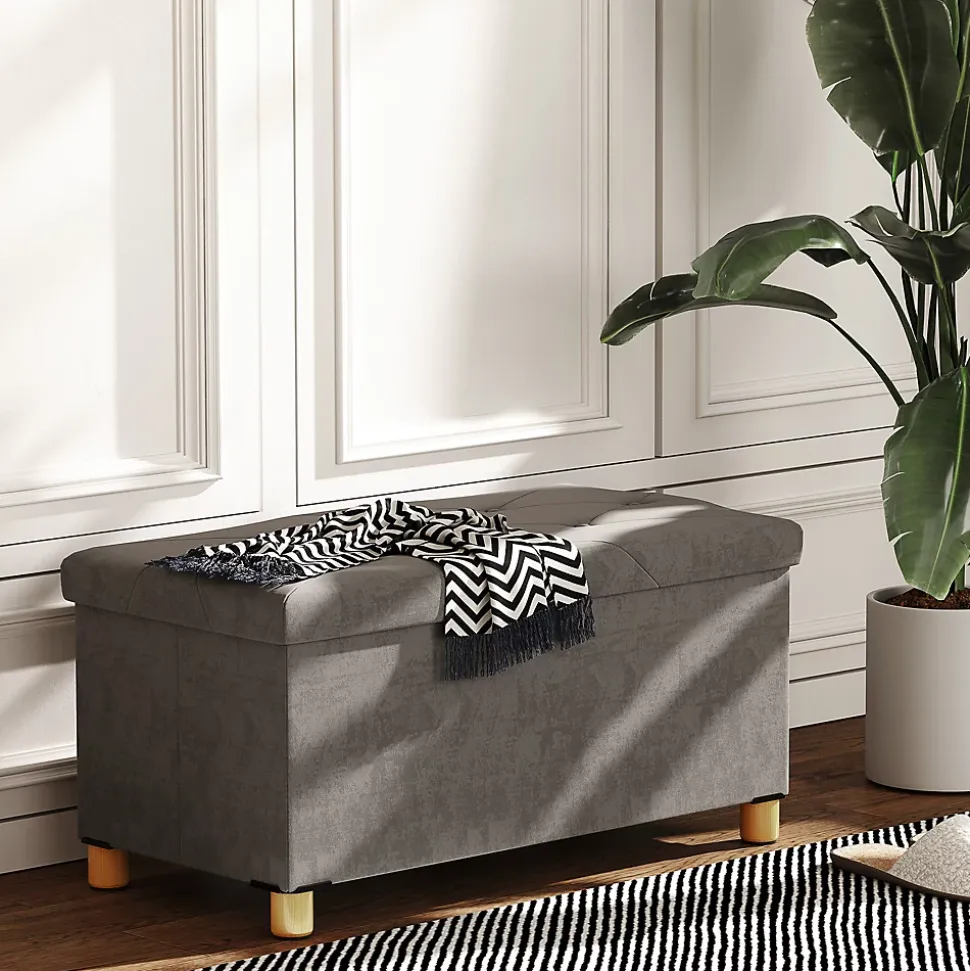 Banc coffre style Chesterfield effet capitonné dim. 76L x 38l x 38H cm piètement bois velours vieux rose