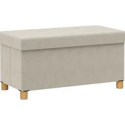 Banc coffre style Chesterfield effet capitonné dim. 76L x 38l x 38H cm piètement bois velours vieux rose