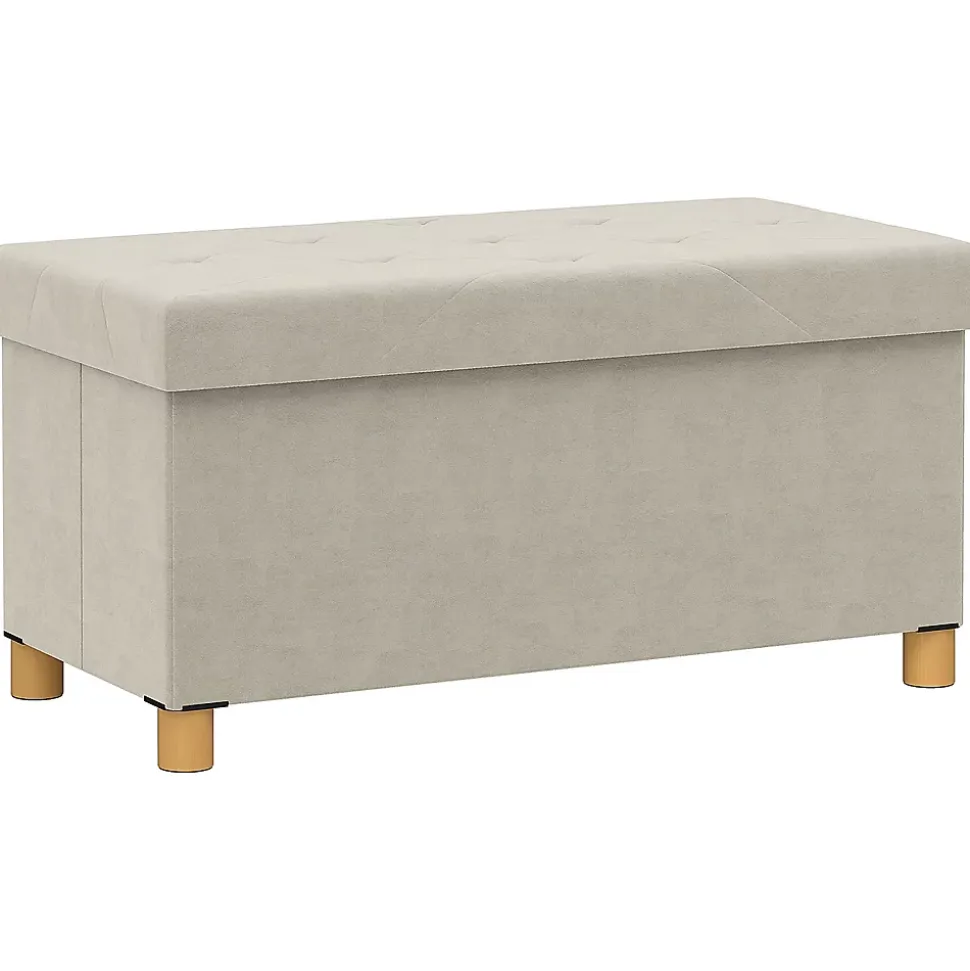 Banc coffre style Chesterfield effet capitonné dim. 76L x 38l x 38H cm piètement bois velours vieux rose