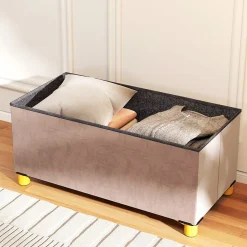 Banc coffre style Chesterfield effet capitonné dim. 76L x 38l x 38H cm piètement bois velours vieux rose