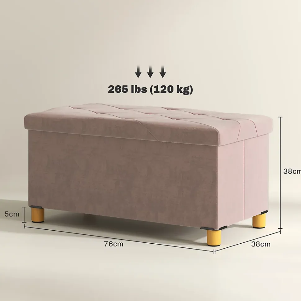 Banc coffre style Chesterfield effet capitonné dim. 76L x 38l x 38H cm piètement bois velours vieux rose