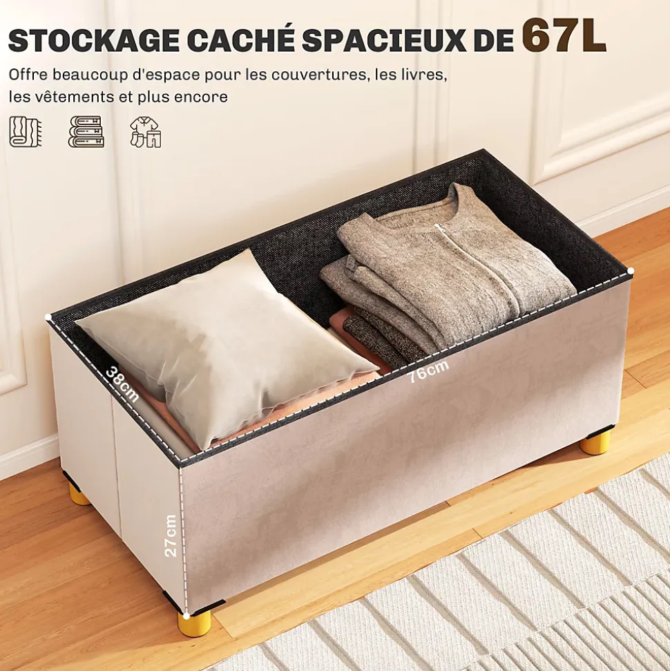 Banc coffre style Chesterfield effet capitonné dim. 76L x 38l x 38H cm piètement bois velours vieux rose