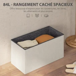 Banc coffre style Chesterfield effet capitonné dim.76L x 38l x 38H cm tissu blanc cassé
