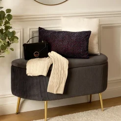 Banc coffre velours Solaro gris 100x40cm - Atmosphera