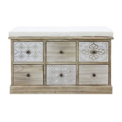 Banc Commode Beige 6 Tiroirs Assise Rembourrée 49x77,5x35