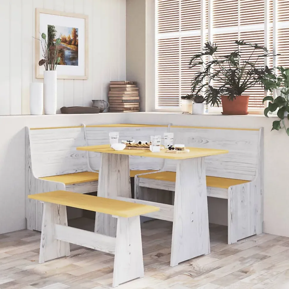 Banc d'angle REINE 151 cm marron miel et blanc bois pin solide vidaXL