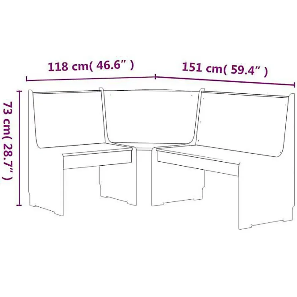 Banc d'angle REINE 151 cm marron miel et blanc bois pin solide vidaXL