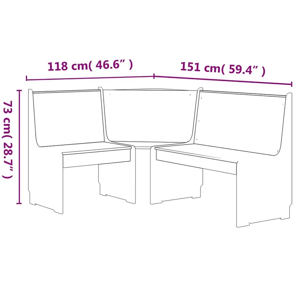 Banc d'angle REINE 151 cm marron miel et blanc bois pin solide vidaXL