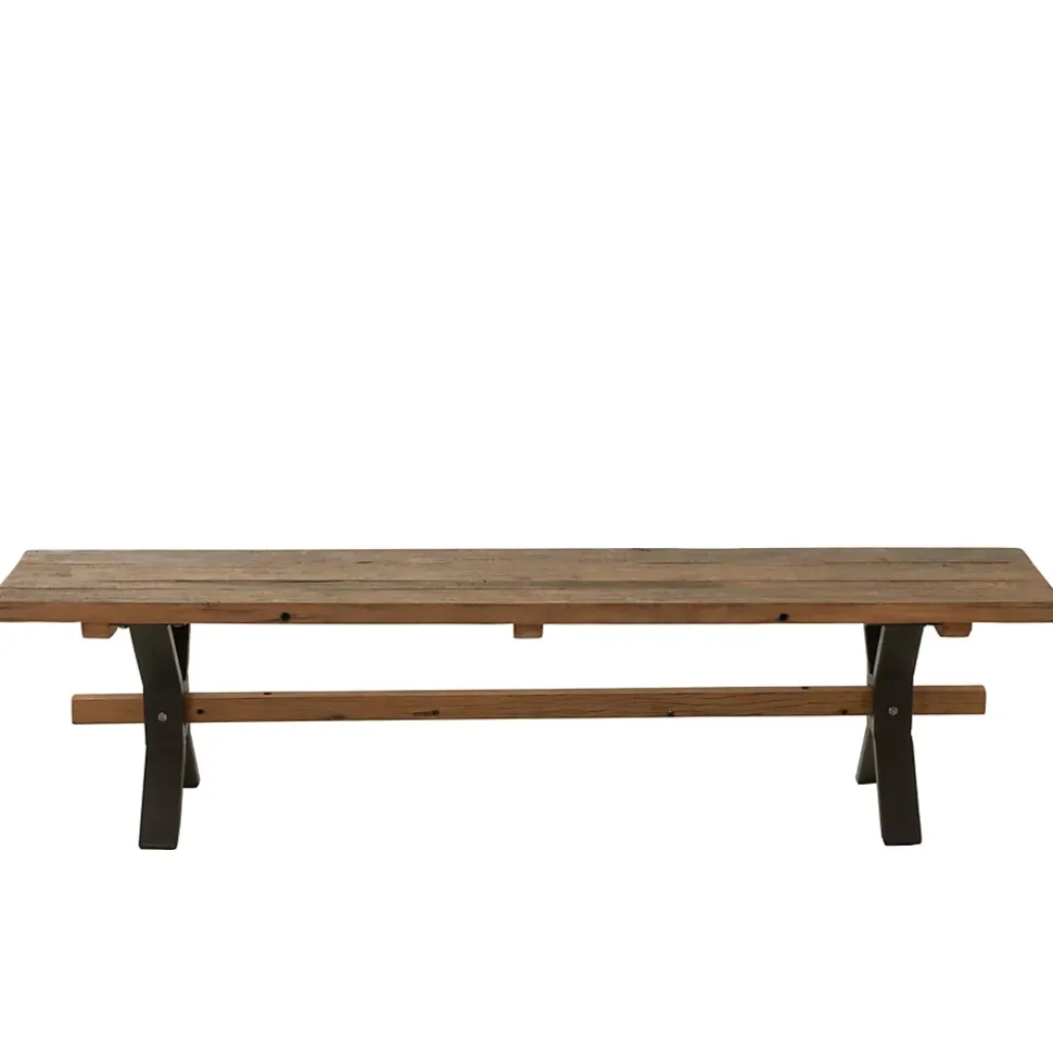 Banc de ferme industriel en bois et pieds croisés métal L180 - MARIE