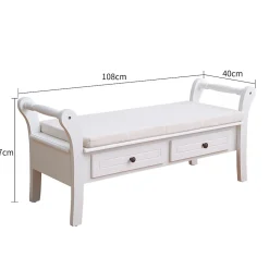 Banc de Jardin Coffre 2 Tiroir Bois Blanc Provençal 47,5x108,5x40