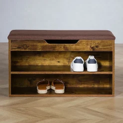 Banc de rangement à chaussures ISAAC avec coffre, en bois - Coloris old style et brun