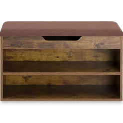 Banc de rangement à chaussures ISAAC avec coffre, en bois - Coloris old style et brun