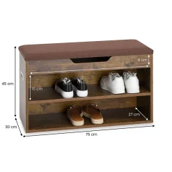 Banc de rangement à chaussures ISAAC avec coffre, en bois - Coloris old style et brun