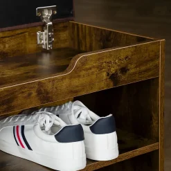 Banc de rangement à chaussures ISAAC avec coffre, en bois - Coloris old style et brun