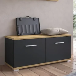 Banc de rangement à chaussures VIELLA L 90 cm - Gris cosmos et chêne artisan