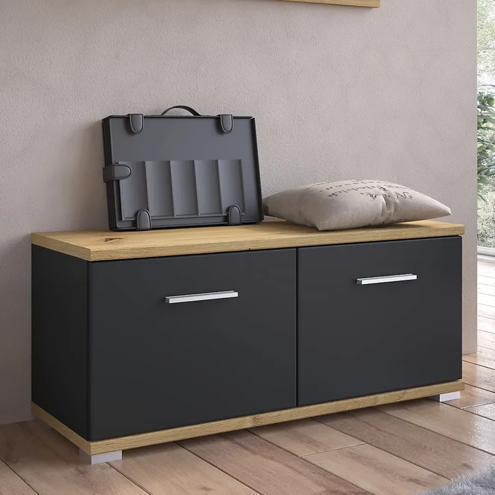 Banc de rangement à chaussures VIELLA L 90 cm - Gris cosmos et chêne artisan