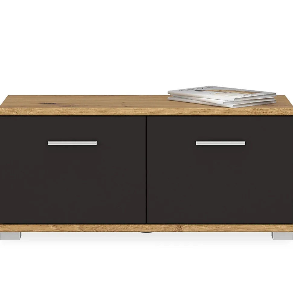 Banc de rangement à chaussures VIELLA L 90 cm - Gris cosmos et chêne artisan