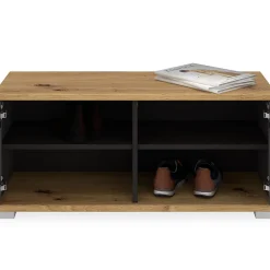 Banc de rangement à chaussures VIELLA L 90 cm - Gris cosmos et chêne artisan