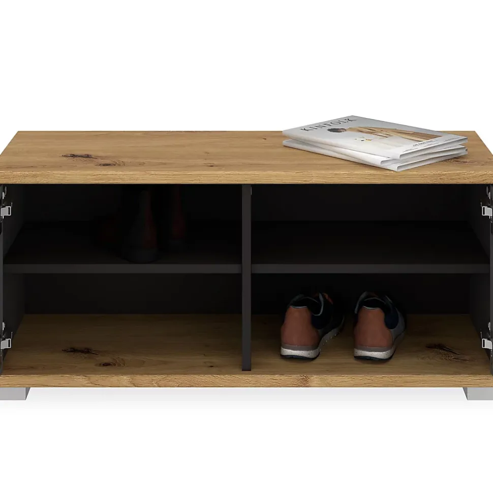 Banc de rangement à chaussures VIELLA L 90 cm - Gris cosmos et chêne artisan