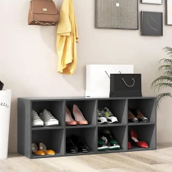 Banc de Rangement à Chaussures 8 Cases Banc Entrée à 3 Niveaux Organisateur de Chaussures Gris