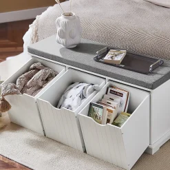 Banc de Rangement avec 3 Cubes et Coussin Rembourré, FSR30-W, SoBuy