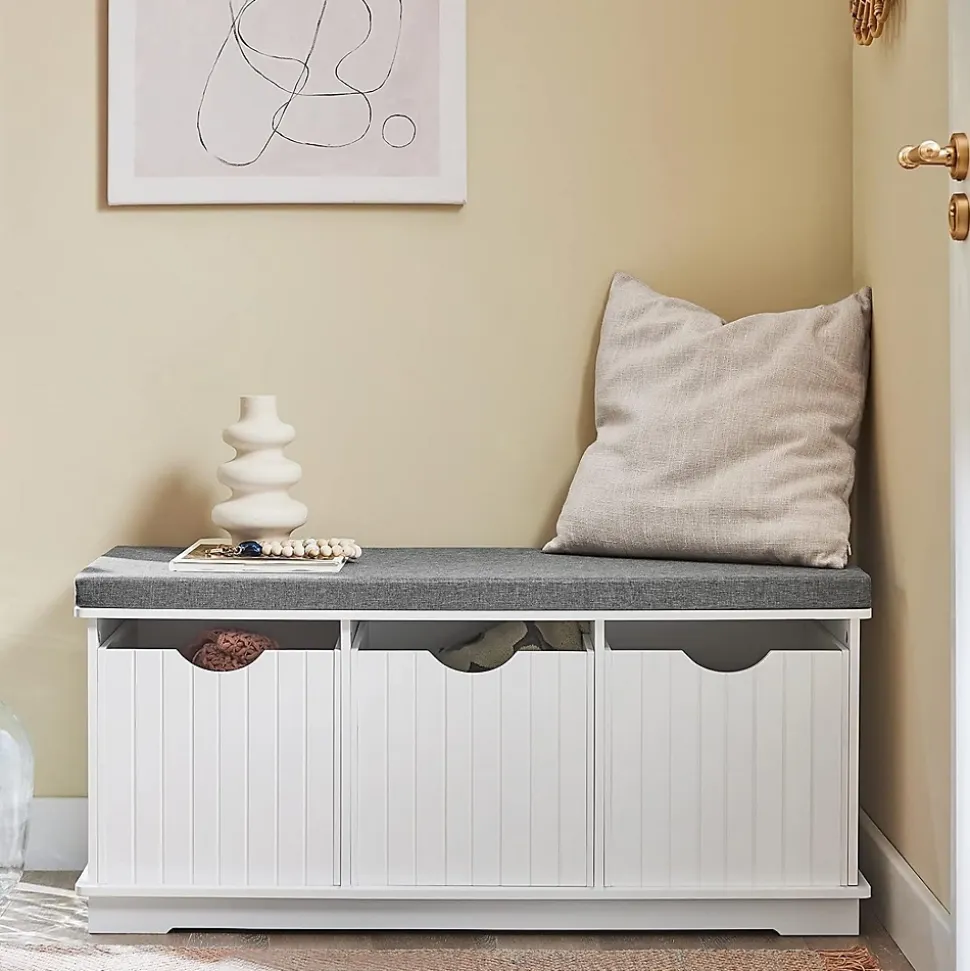 Banc de Rangement avec 3 Cubes et Coussin Rembourré, FSR30-W, SoBuy