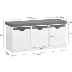 Banc de Rangement avec 3 Cubes et Coussin Rembourré, FSR30-W, SoBuy