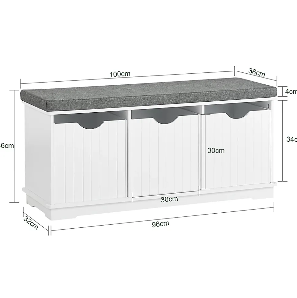 Banc de Rangement avec 3 Cubes et Coussin Rembourré, FSR30-W, SoBuy