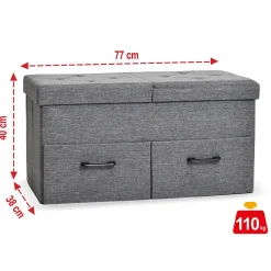 Banc de Rangement avec coffre et tiroirs 2 places 77x40x38cm