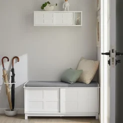 Banc de Rangement avec Coussin Rembourré et 2 Porte Coulissantes, FSR86-W, SoBuy