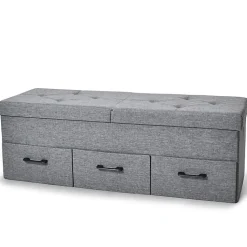 Banc de Rangement avec coffre et tiroirs 3 places 110x36x40cm