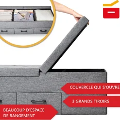 Banc de Rangement avec coffre et tiroirs 3 places 110x36x40cm