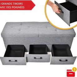 Banc de Rangement avec coffre et tiroirs 3 places 110x36x40cm