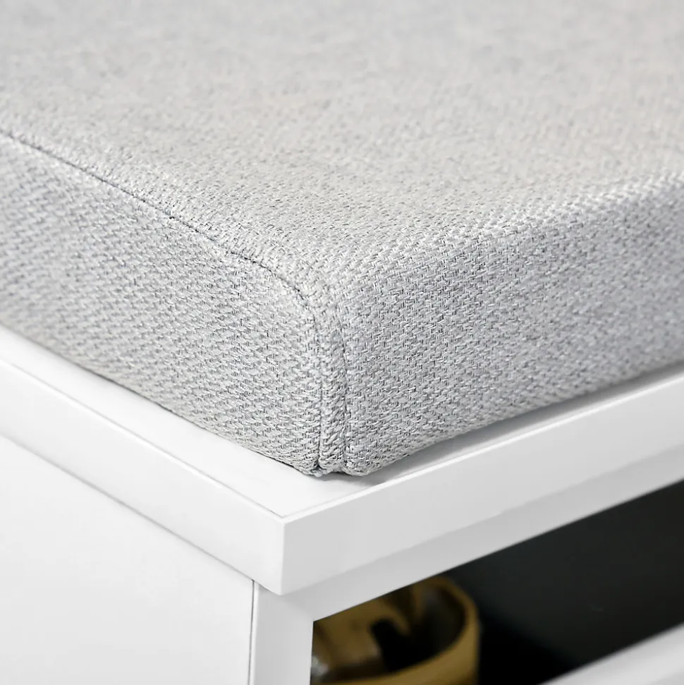 Banc de rangement avec coussin gris - meuble à chaussures - banc à chaussures avec grand tiroir double compartiment - MDF blanc