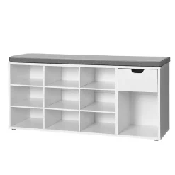 Banc de rangement chaussures blanc 10 niches 1 tiroir