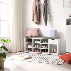 Banc de rangement chaussures blanc 10 niches 1 tiroir