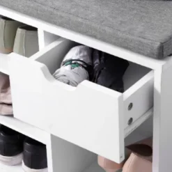 Banc de rangement chaussures blanc 10 niches 1 tiroir