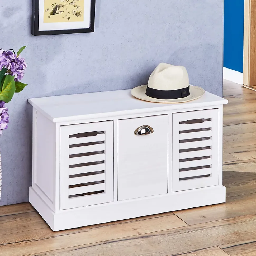 Banc de rangement TRIENT, 3 caisses, blanc