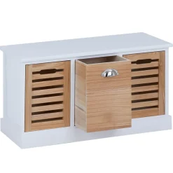 Banc de rangement TRIENT, 3 caisses, blanc et finition bois naturel