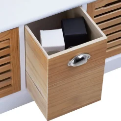 Banc de rangement TRIENT, 3 caisses, blanc et finition bois naturel