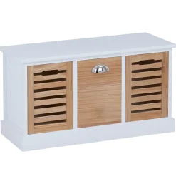 Banc de rangement TRIENT, 3 caisses, blanc et finition bois naturel