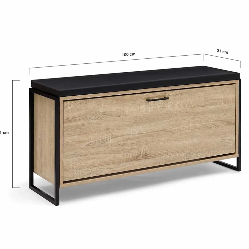 Banc d'entrée chaussures 100 cm avec coussin LUIS design industriel