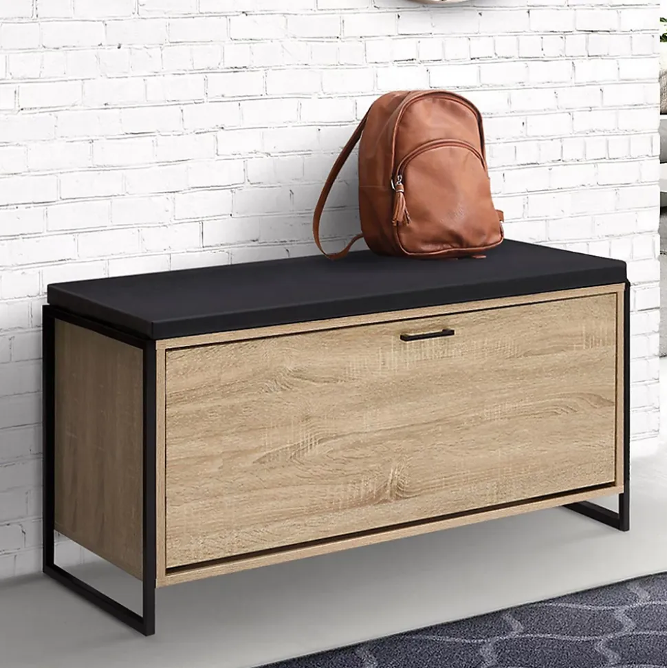 Banc d'entrée chaussures 100 cm avec coussin LUIS design industriel
